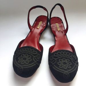 Max Studio Austen Black Suede Soutache Mules – Size 6.5